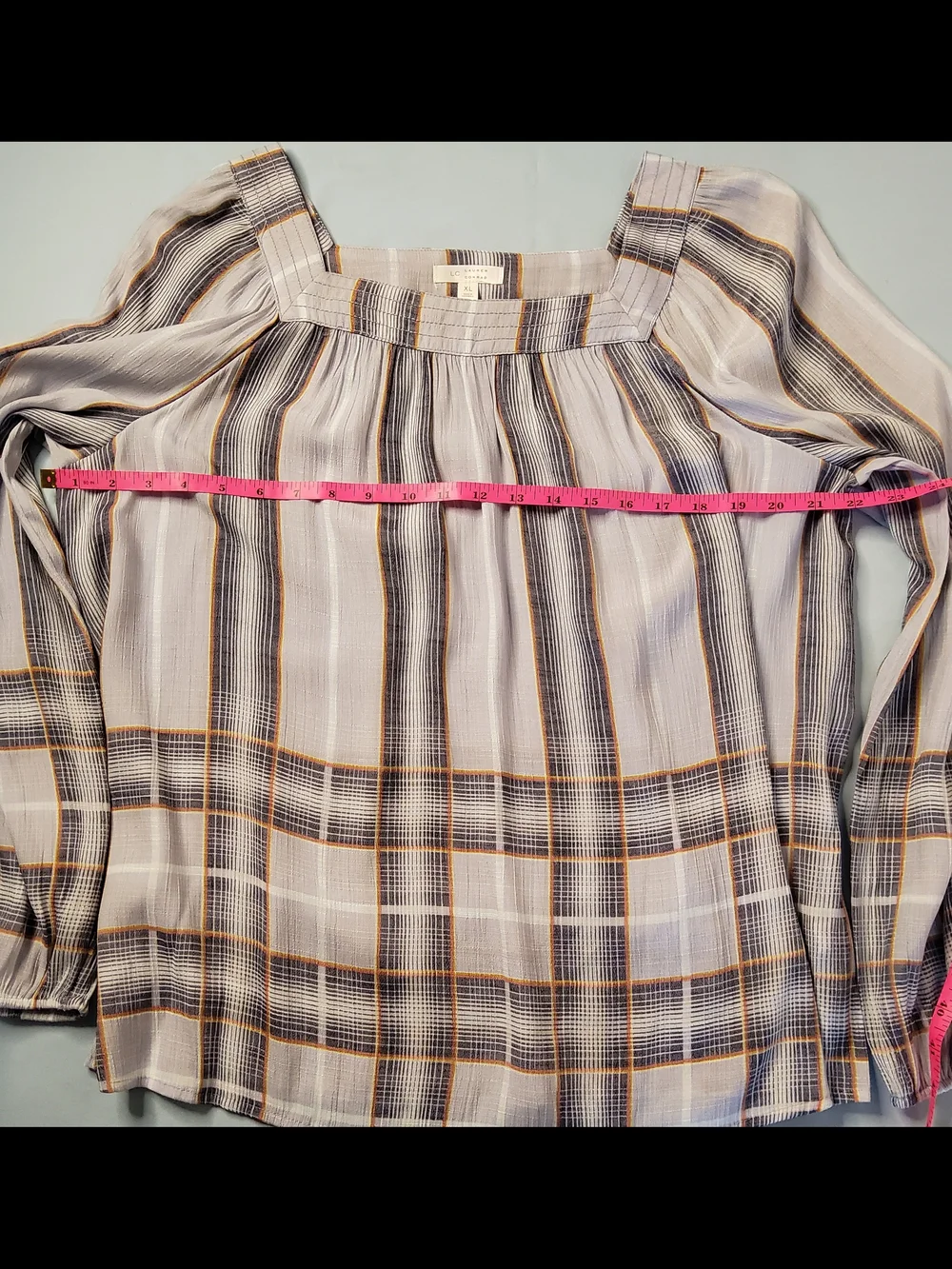LC Lauren Conrad Light Blue Plaid Square-Neck Blouse - Picture 4 of 9